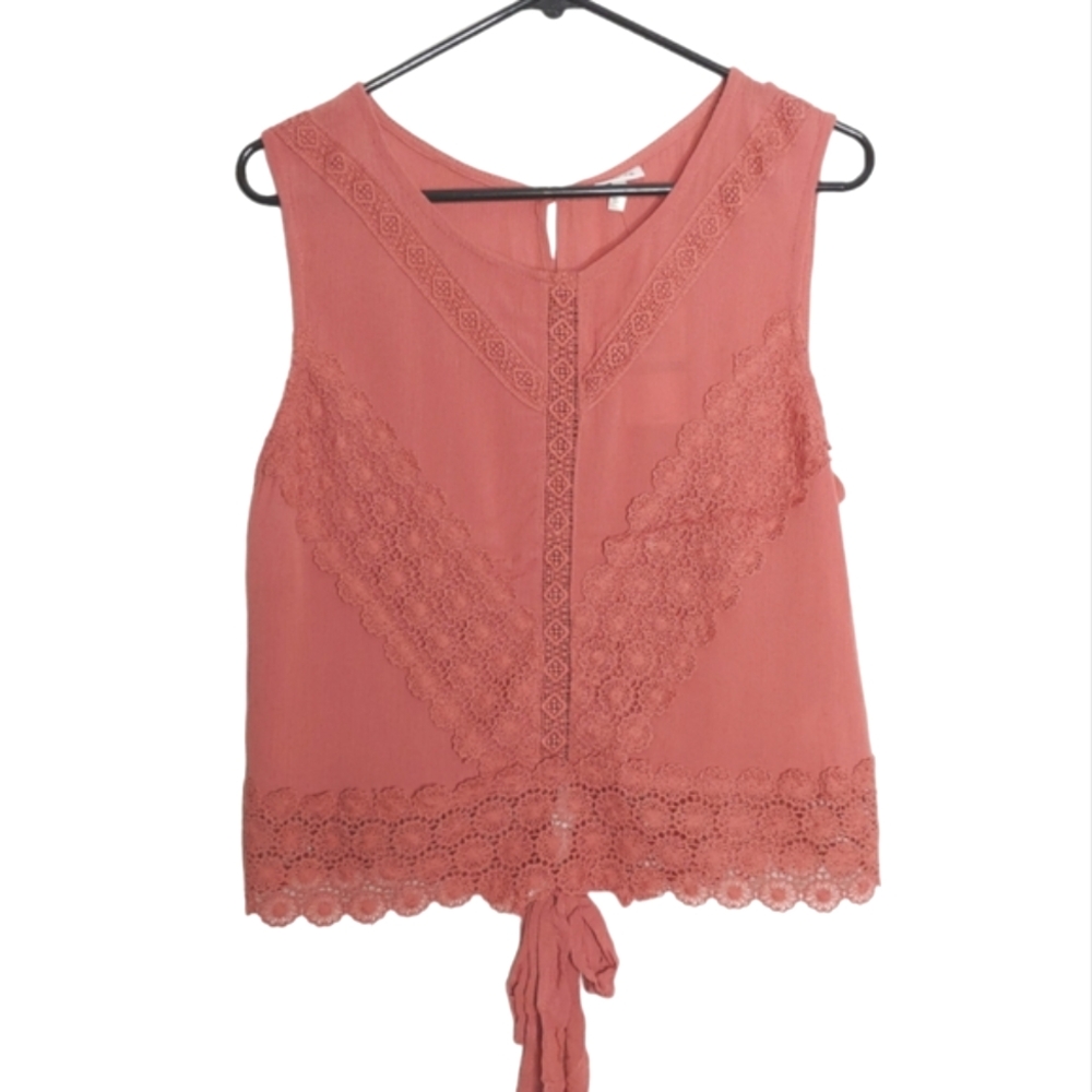 Self Esteem Women's Pink Peach Feminine Crochet Sleeveless Blouse Top Size XL